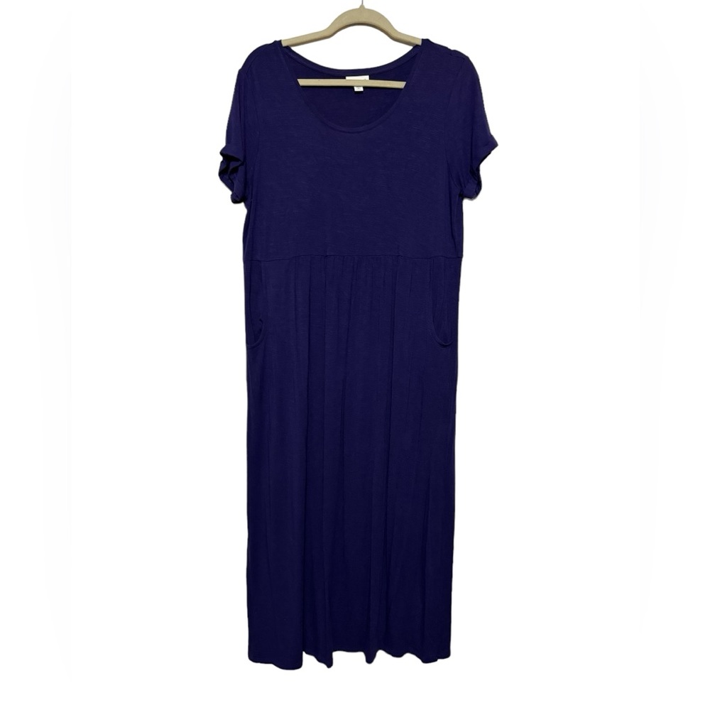 J Jill Royal Purple Scoop Neck Jersey Knit Long Modest‎ Midi Dress Size Medium
